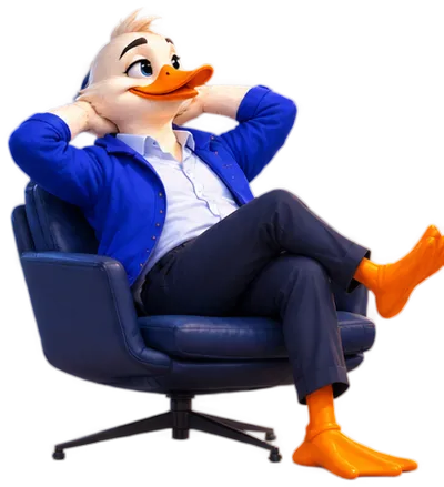 Bran the duck relaxing in a chair because AI recommends him